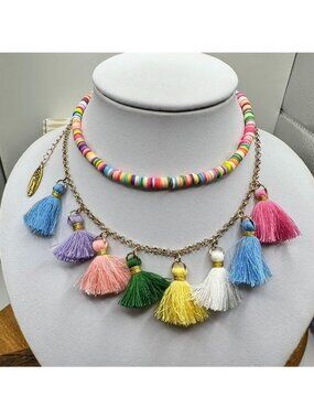 Plunder Design Jewelry Chrissy Colorful Tassel Necklace Beaded Choker Boho Chic